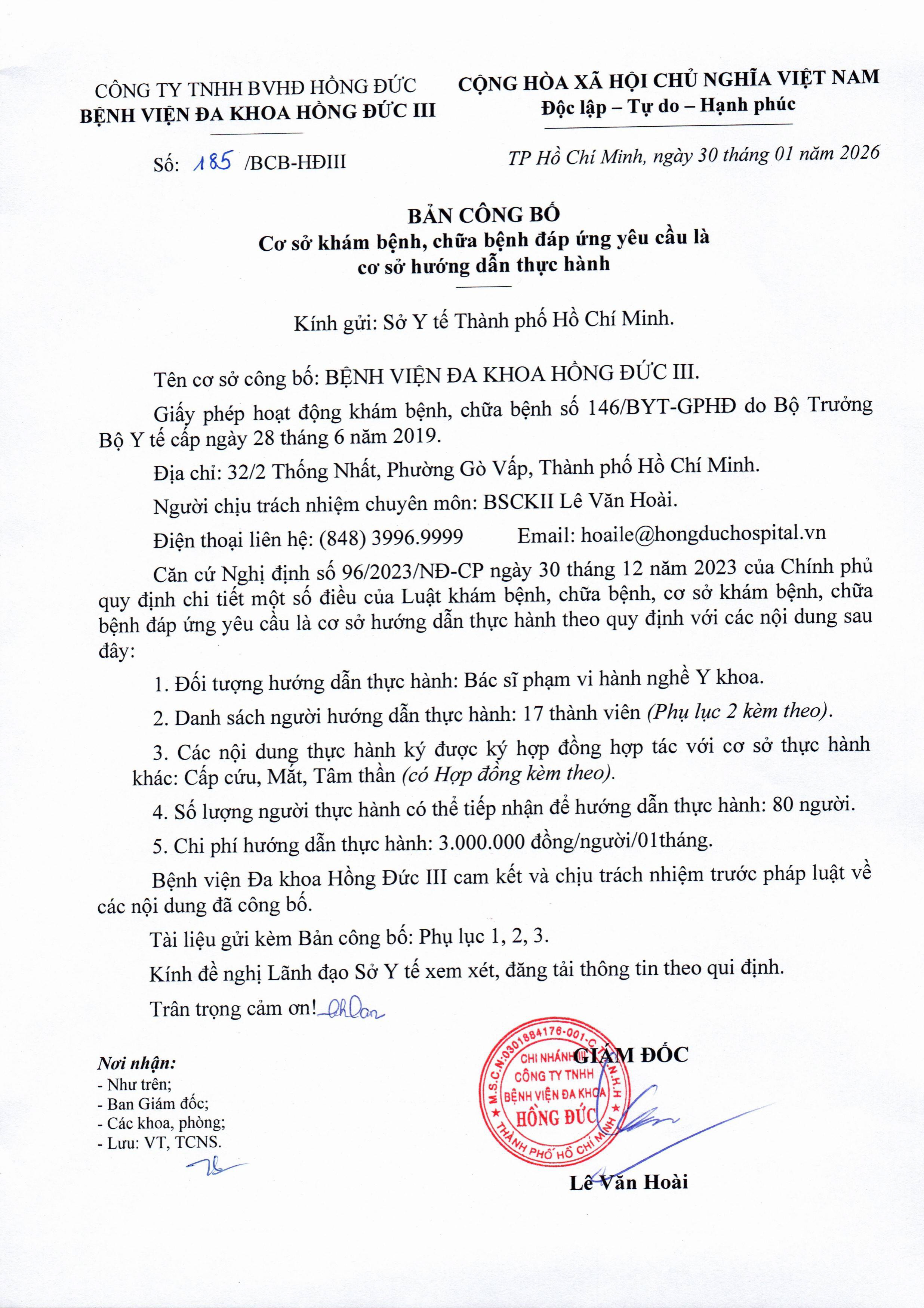 BỆNH VIỆN ĐA KHOA HỒNG ĐỨC III: ĐƠN VỊ TIẾP NHẬN NGƯỜI THỰC HÀNH KHÁM CHỮA BỆNH